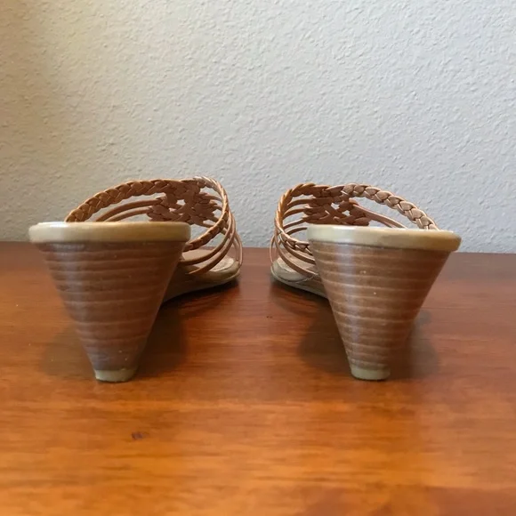 BP Tan Brown Leather Wedge Sandals Size 8.5 - Picture 11 of 13